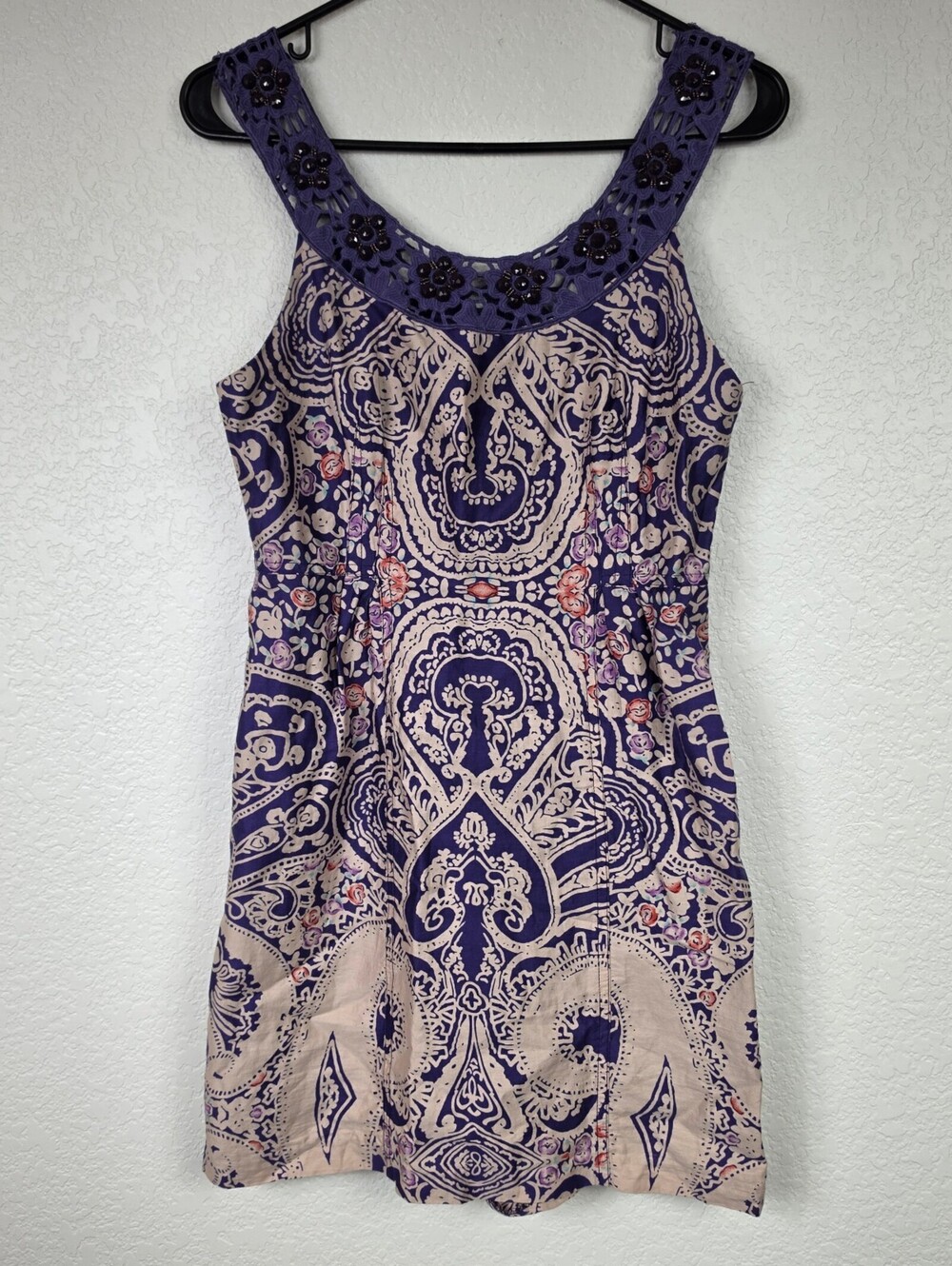 Free People Vintage Size 4 Beaded Damask Brocade Mini Dress
